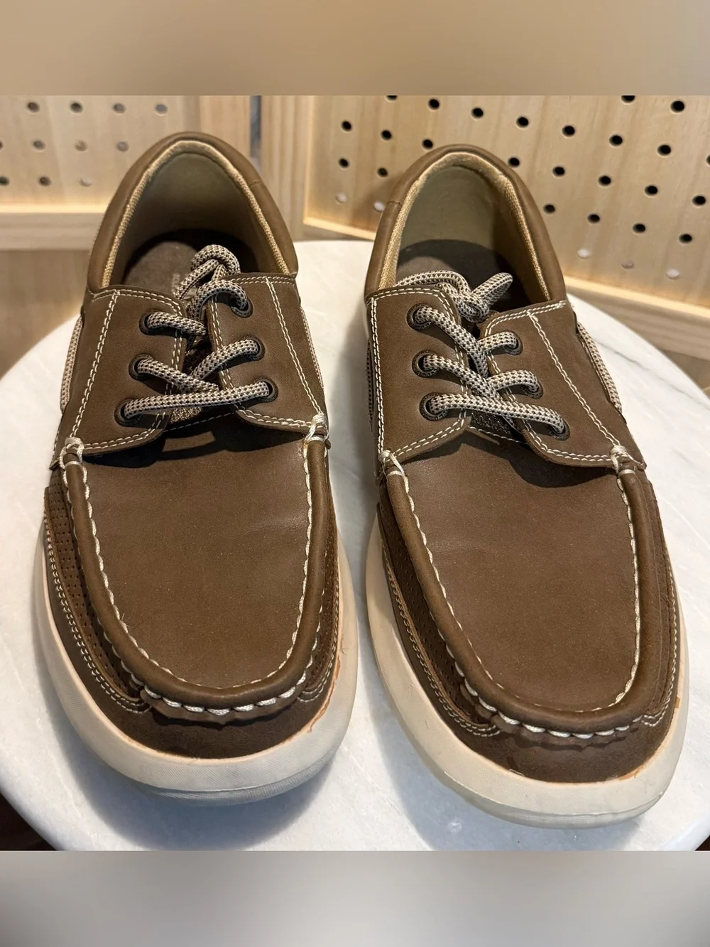 Margaritaville Men's Brown Boat Shoes with Contrast White Sole